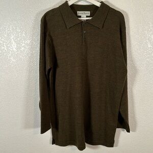 Kenneth Spencer Olive 100% Wool Polo Collared Sweater Size Large